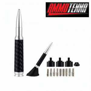 Billet 50 Cal 5.5" Replica Bullet Radio Antenna Silver w/ Carbon Fiber