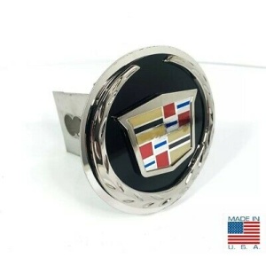 Black / Chrome Cadillac Emblem Tow Hitch Cover (Stainless Steel 2″ Plug)