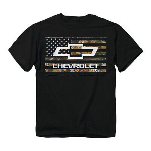 Chevy Bowtie Camo American USA Flag Black T-Shirt