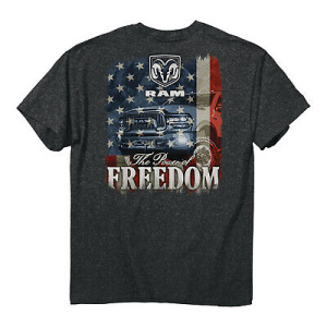 Dark Gray T-Shirt w/ American Flag & Dodge Ram Truck "The Power Of Freedom"