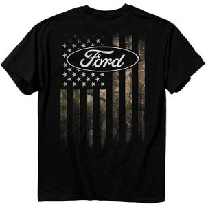Ford Oval Logo Camo American Flag Black T-Shirt