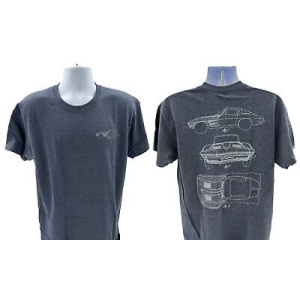 Stone Heather Blue T-Shirt w/ Chevy Corvette Blueprint Design