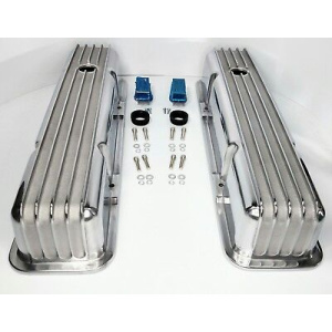 Polished Aluminum Finned Tall Valve Covers for SBC Small Block Chevy 350 - GoodSpeedUSA
