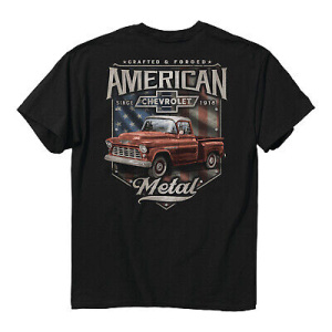 Chevy Truck T-Shirt - Black w/ "American Metal" Script & American Flag