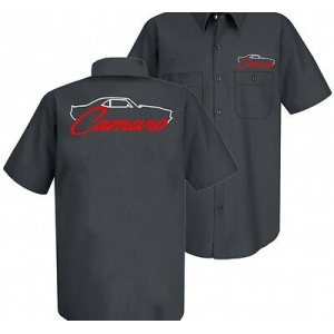 Mechanic Style Button Up Shirt w/ 1st Generation Chevrolet Camaro Logo / Emblem