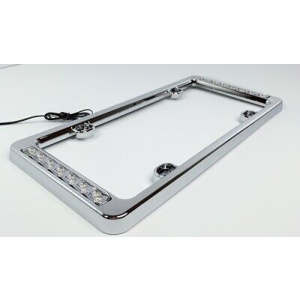 Red LED Chrome License Plate Frame w/ 3rd Brake Light Function (Clear Lens)
