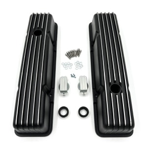 Black Aluminum Finned Tall Valve Covers For SBC Small Block Chevy 350 - GoodSpeedUSA