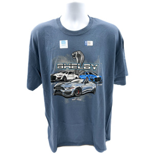 Stone Blue T-Shirt w/ Shelby Mustang GT500 KR Super Snake Cobra w/ Script Logo
