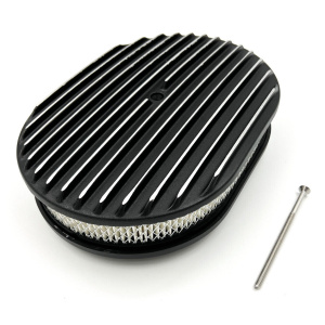 Black Aluminum 12" Oval Full Finned Air Cleaner For Classic Chevy Ford
