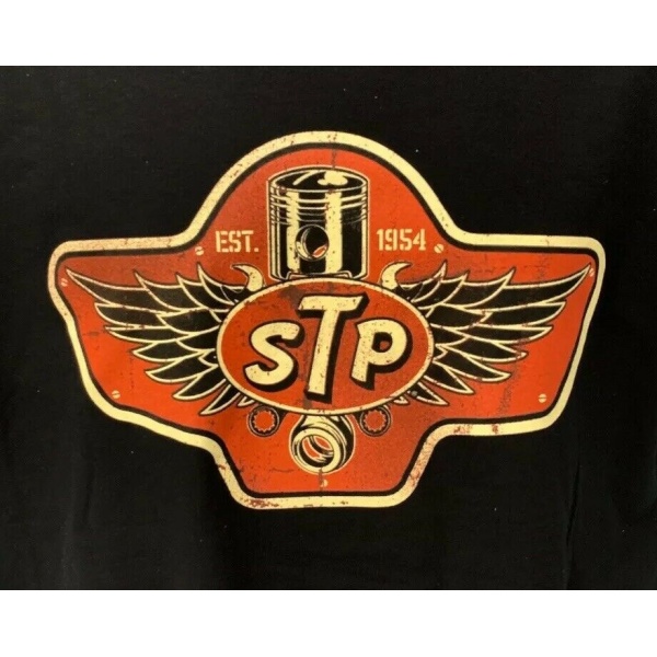 Black STP T-Shirt - Established 1954 Vintage Piston Wings Logo - Image 2