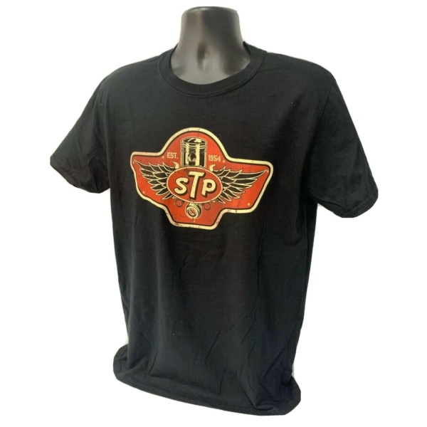 Black STP T-Shirt - Established 1954 Vintage Piston Wings Logo - Image 3