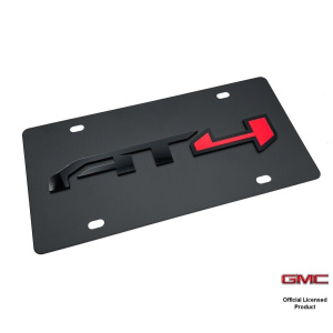 Black Metal License Plate w/ 3D Black / Red GMC AT4 Emblem Logo - GoodSpeedUSA