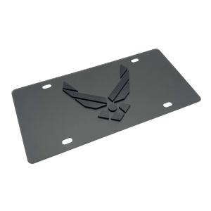 Black Metal License Plate w/ 3D Black Air Force USAF Emblem Logo - GoodSpeedUSA