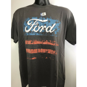 Ford Charcoal Gray T-Shirt – Vintage American Flag Background