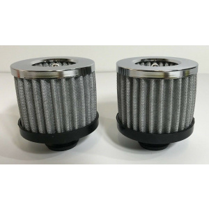 Pair Chrome Valve Cover Breathers, Push In Washable Filter, 1-1/4" Hole