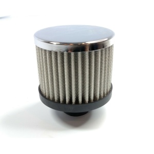 Chrome Valve Cover Push In Breather, Gray Filter Open Sided for 1-1/4" Hole