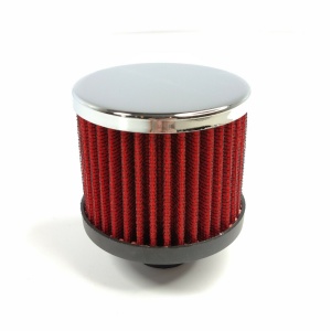 Chrome Valve Cover Push In Breather, Red Filter Open Sided for 1-1/4" Hole