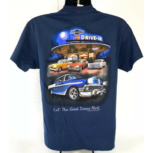 Chevy Tri-Five Blue T-Shirt - Drive In Scene - Image 3