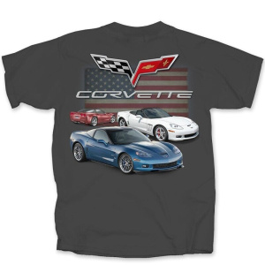 Chevy C-6 Corvette Stingray American Flag Gray T-Shirt