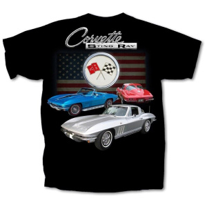 Chevy C-2 Corvette Stingray American Flag Black T-Shirt