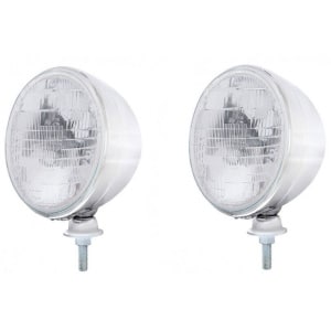 Pair Chrome Dietz 7" Head Light Buckets w/ Sealed Beam Bulb for Hot Rods - GoodSpeedUSA