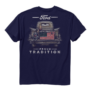 Ford Pickup Truck American Flag "Proud Tradition" Labs Dogs Navy Blue T-Shirt