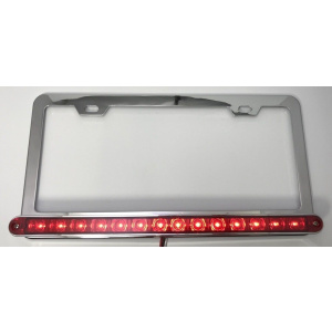 Red LED Bar Chrome License Plate with Third Brake Light Function (Metal)