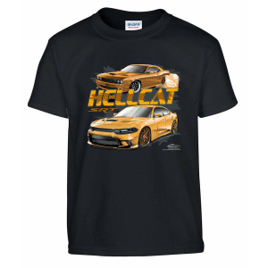 Dodge SRT Hellcat T-Shirt - Black w/ Orange Dodge Challenger & Charger