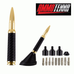 Billet .30 Cal 4.25" Replica Bullet Radio Antenna Gold w/ Carbon Fiber