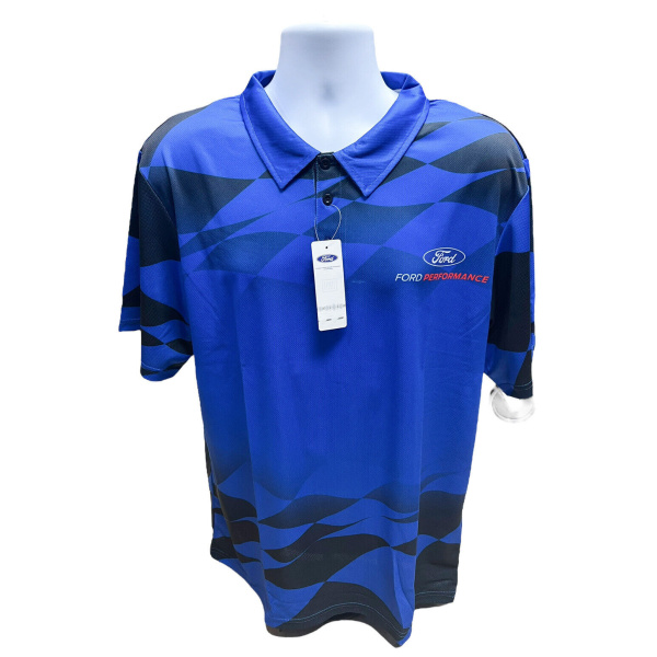 Ford Performance Checkered Flag Dry Wicking Blue Polo T-Shirt - GoodSpeedUSA