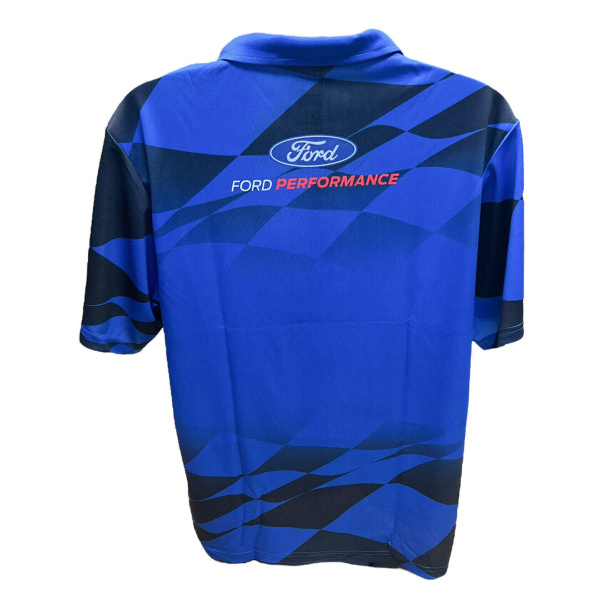 Ford Performance Checkered Flag Dry Wicking Blue Polo T-Shirt - GoodSpeedUSA