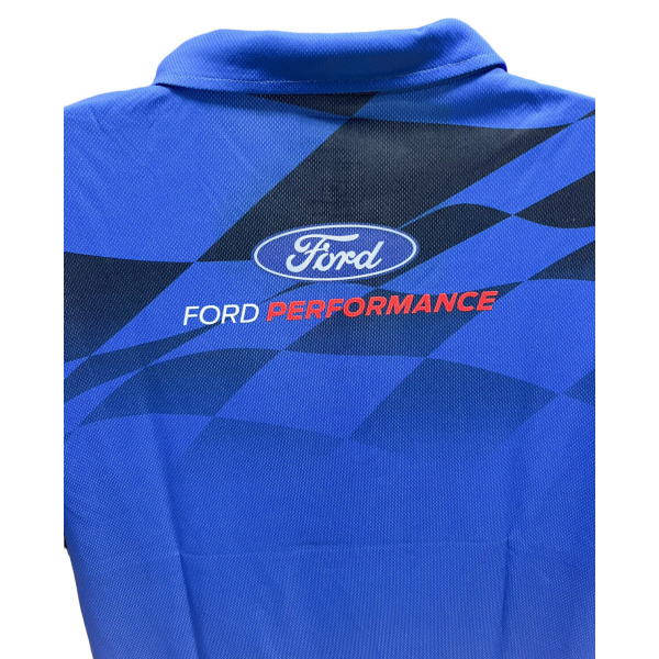 Ford Performance Checkered Flag Dry Wicking Blue Polo T-Shirt - GoodSpeedUSA