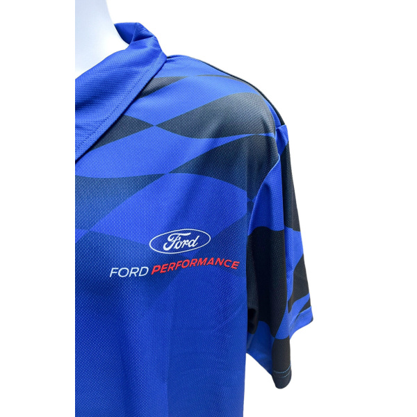 Ford Performance Checkered Flag Dry Wicking Blue Polo T-Shirt - GoodSpeedUSA