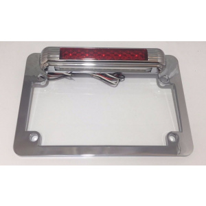 Chrome Motorcycle License Plate Frame w/ Red LED Third Brake Light Function