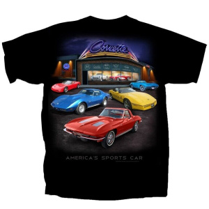 Black Chevy Corvette Stingray Showroom Scene T-Shirt