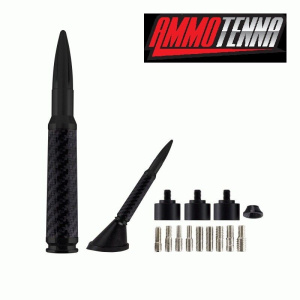 Billet 50 Cal 5.5" Replica Bullet Radio Antenna Black w/ Carbon Fiber