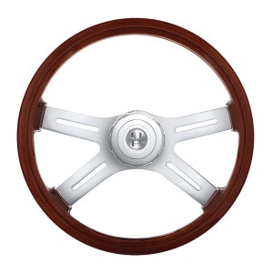 18" 4-Spoke Wood Steering Wheel w/ Hub Adapter & Horn Button For Kenworth - GoodSpeedUSA