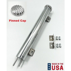14" Polished Aluminum Radiator Overflow Tank Reservoir w/ Cast Finned Cap - GoodSpeedUSA