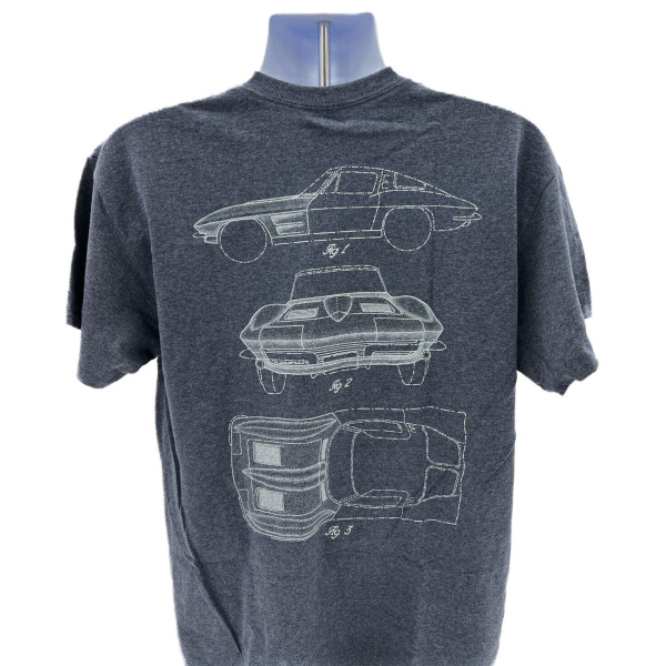 Stone Heather Blue T-Shirt w/ Chevy Corvette Blueprint Design