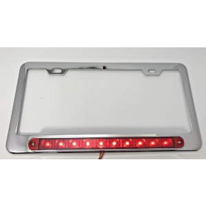Red LED Bar Chrome License Plate Frame w/ Turn Signal & 3rd Brake Option