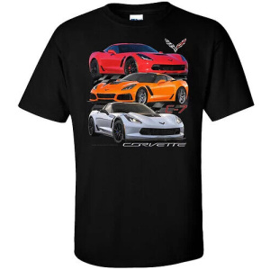Chevy C7 Corvette T-Shirt - Black w/ 3 C-7 Corvettes & Emblem