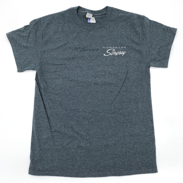 Chevy Corvette Stingray T-Shirt - Gray w/ Garage Scene & Script Logo