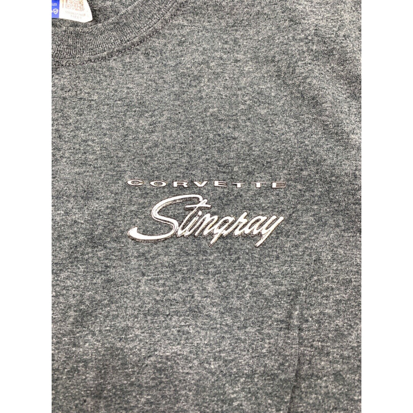 Chevy Corvette Stingray T-Shirt - Gray w/ Garage Scene & Script Logo