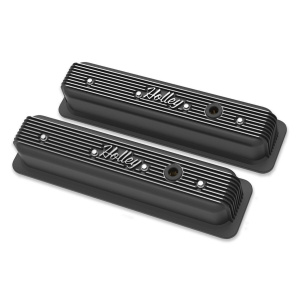 Black Finned "Holley" Script Valve Covers For Small Block Chevy 350 Vortec TBI
