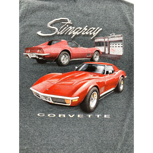 Chevy Corvette Stingray T-Shirt - Gray w/ Garage Scene & Script Logo
