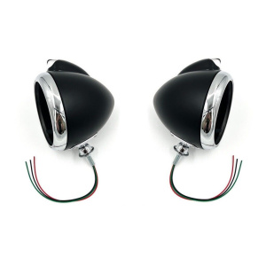 Pair Black Guide 682-C Style Headlight Buckets w/ Amber Turn Signal - GoodSpeedUSA