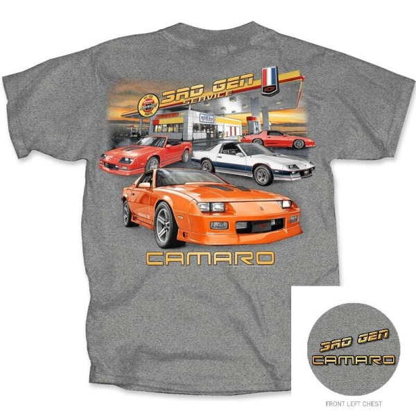 Chevrolet Camaro T-Shirt - Gray w/ 3rd Generation 1982-1992 Service Station