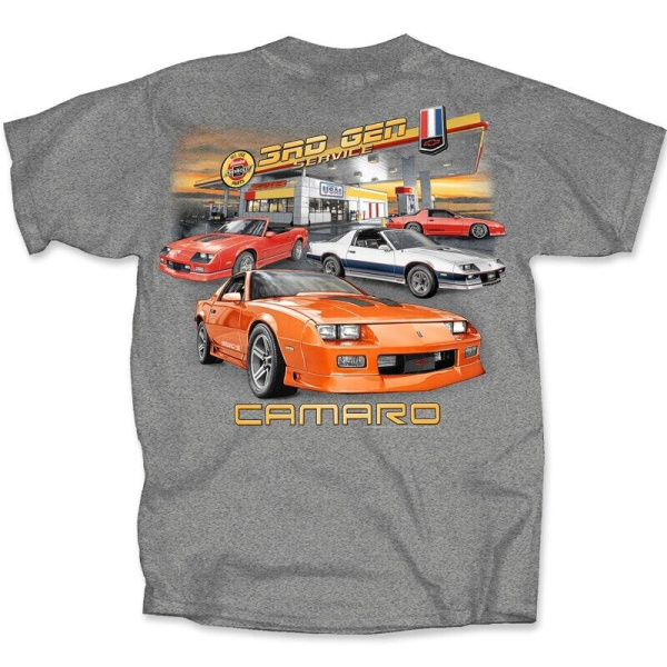 Chevrolet Camaro T-Shirt - Gray w/ 3rd Generation 1982-1992 Service Station