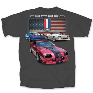 Chevrolet Camaro T-Shirt - Gray w/ 1982-1992 3rd Generation American Flag Scene
