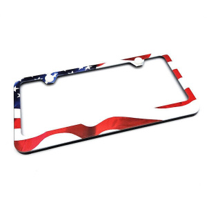 Plastic License Plate Frame w/ American U.S. Waving Flag (USA Made) - GoodSpeedUSA